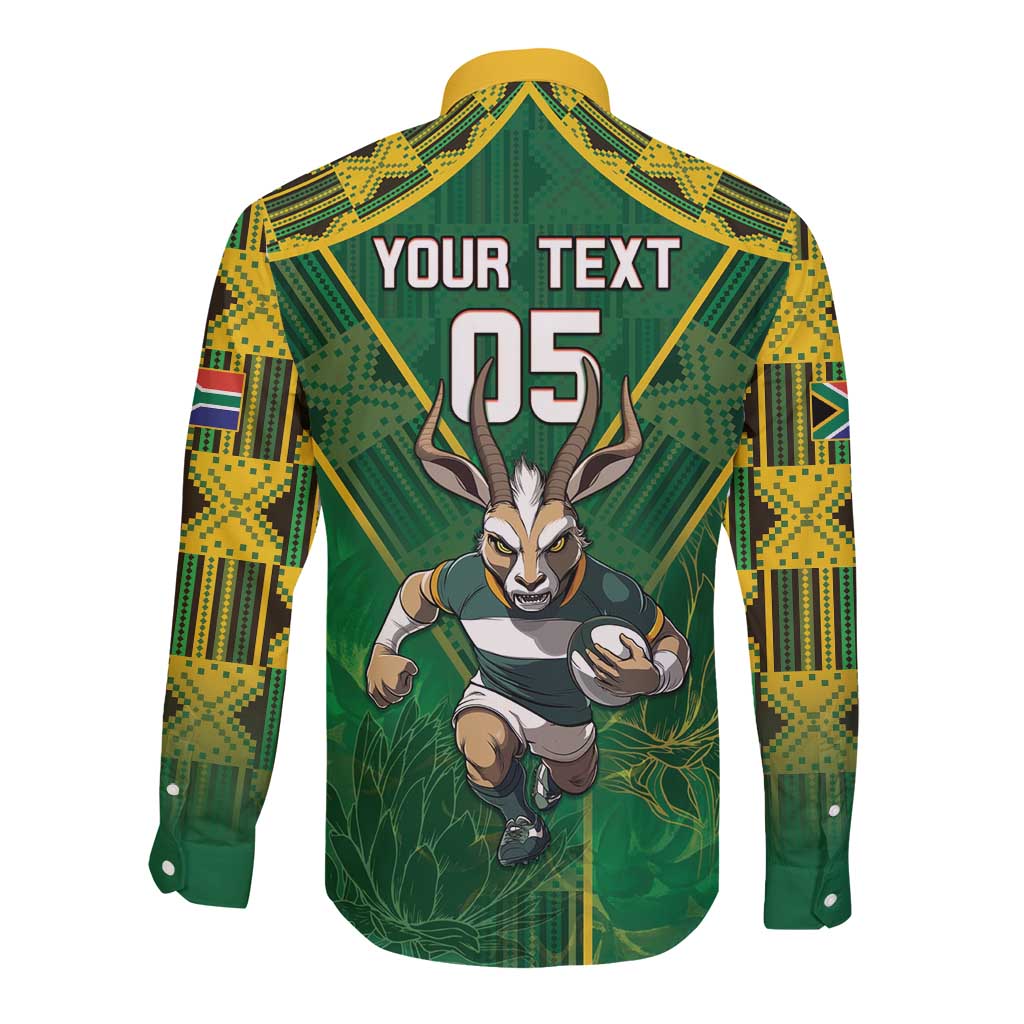 Custom South Africa Rugby 2024 Long Sleeve Button Shirt Go Bokke African Pattern LT05 - Wonder Print Shop