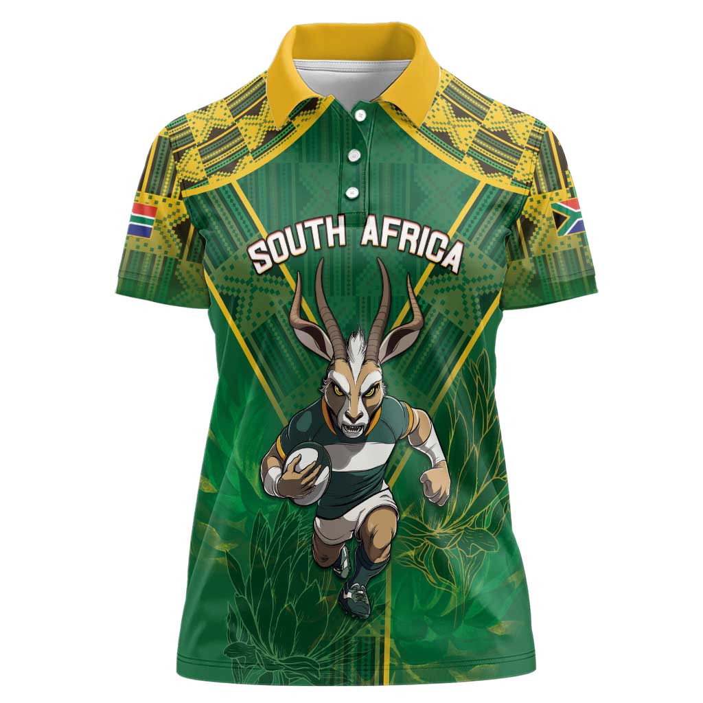 Custom South Africa Rugby 2024 Women Polo Shirt Go Bokke African Pattern LT05 - Wonder Print Shop