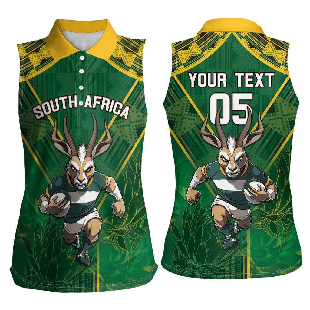 Custom South Africa Rugby 2024 Women Sleeveless Polo Shirt Go Bokke African Pattern LT05 - Wonder Print Shop