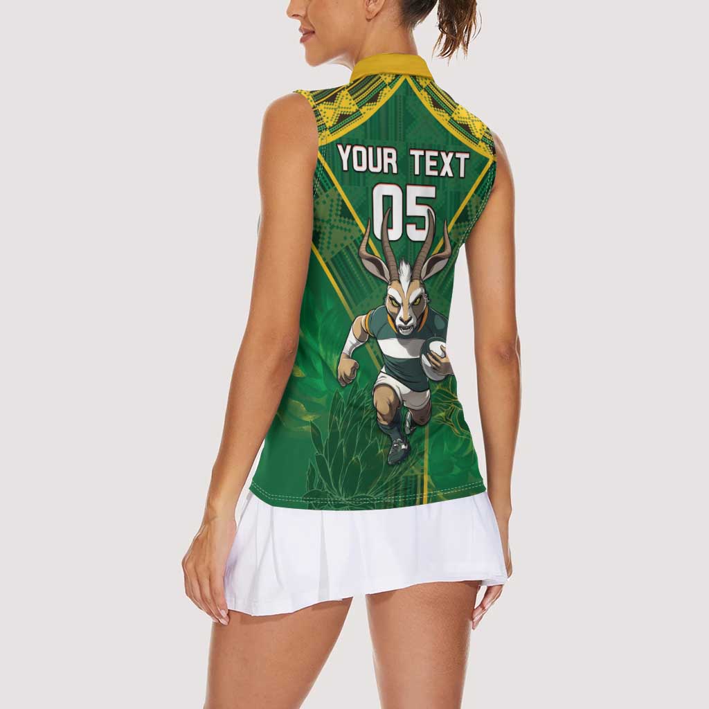 Custom South Africa Rugby 2024 Women Sleeveless Polo Shirt Go Bokke African Pattern LT05 - Wonder Print Shop