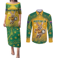 Custom Australia Rugby 2024 Couples Matching Puletasi and Long Sleeve Button Shirt Go Wallabies Aboriginal Pattern LT05 - Wonder Print Shop