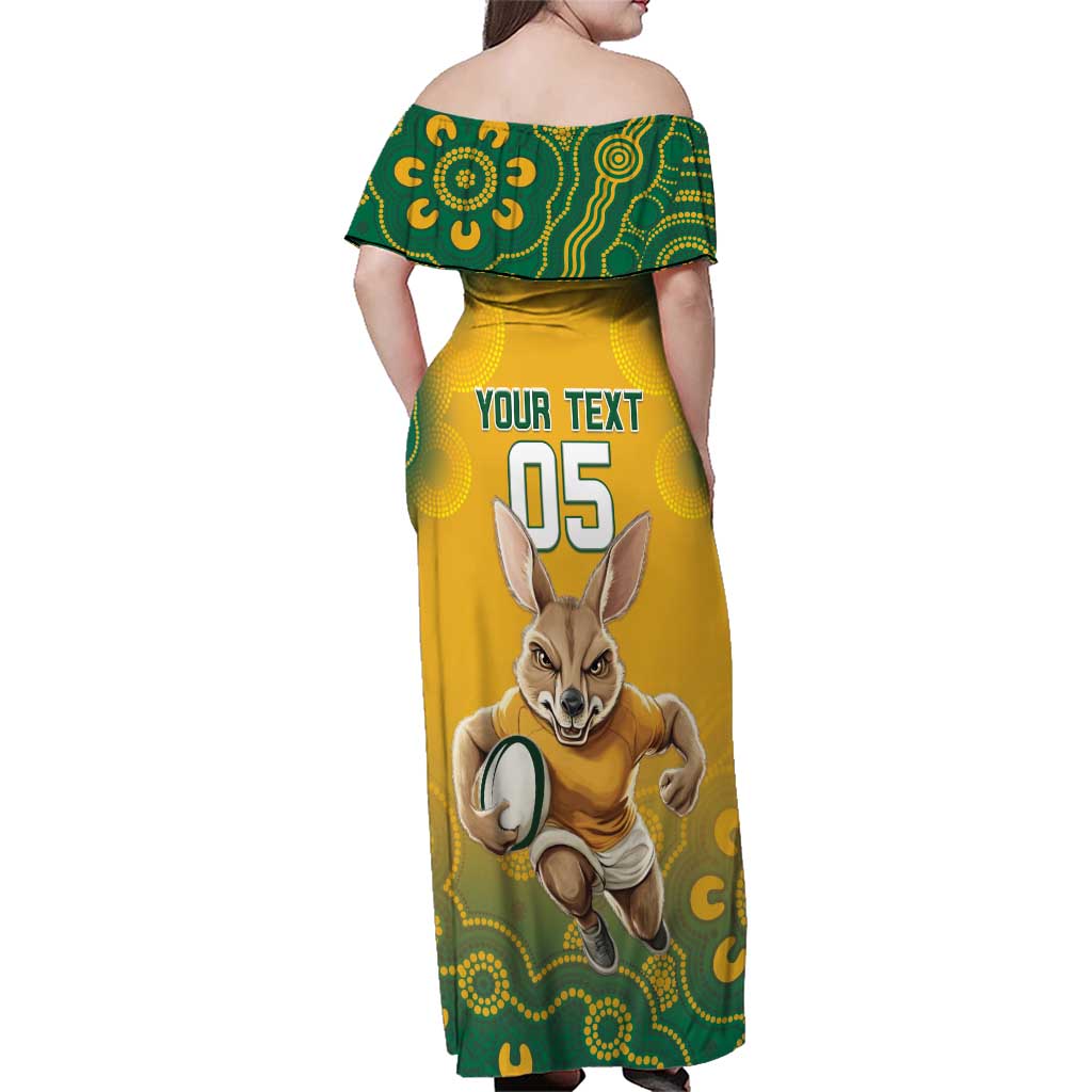 Custom Australia Rugby 2024 Family Matching Off Shoulder Maxi Dress and Hawaiian Shirt Go Wallabies Aboriginal Pattern LT05 - Wonder Print Shop
