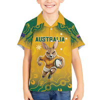 Custom Australia Rugby 2024 Family Matching Short Sleeve Bodycon Dress and Hawaiian Shirt Go Wallabies Aboriginal Pattern LT05 - Wonder Print Shop