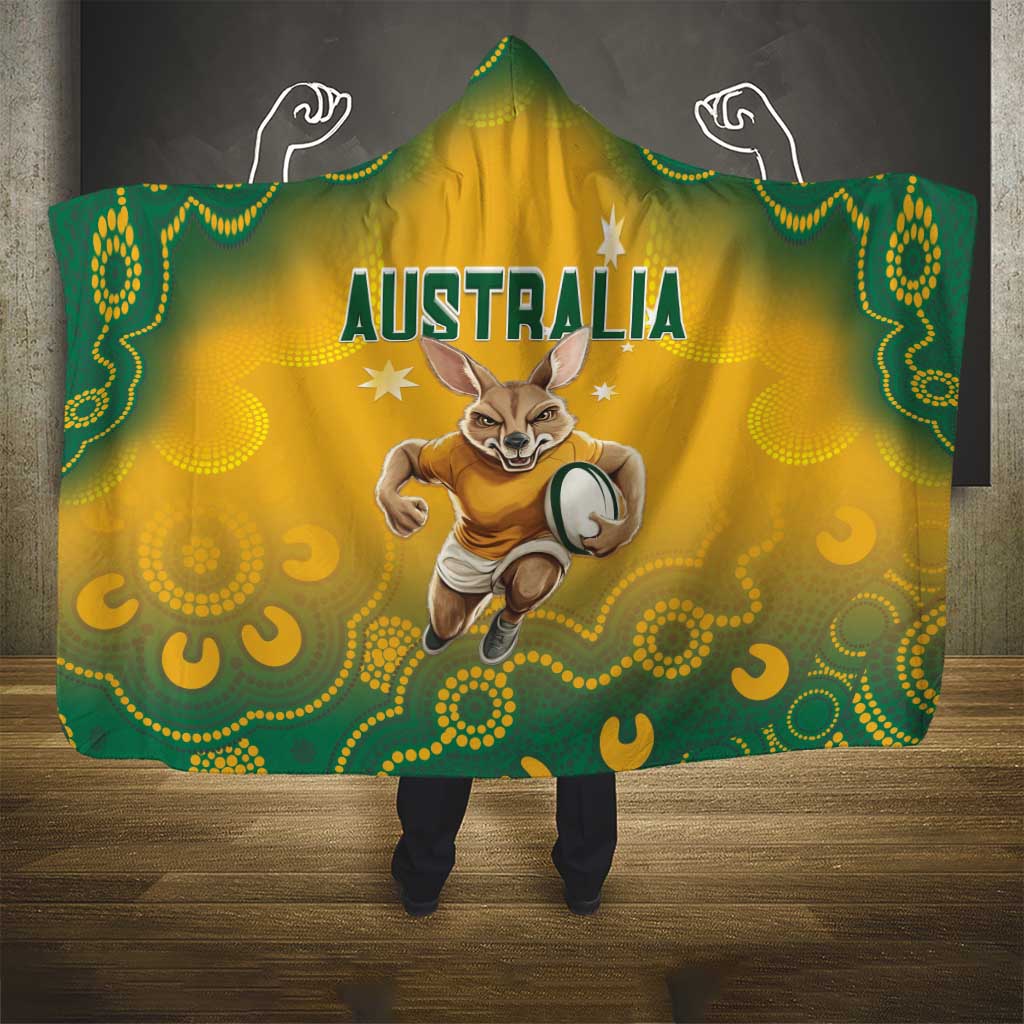Australia Rugby 2024 Hooded Blanket Go Wallabies Aboriginal Pattern