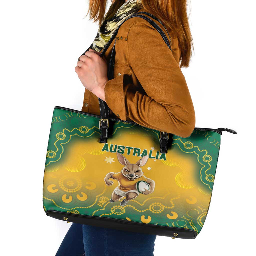 Australia Rugby 2024 Leather Tote Bag Go Wallabies Aboriginal Pattern LT05 - Wonder Print Shop