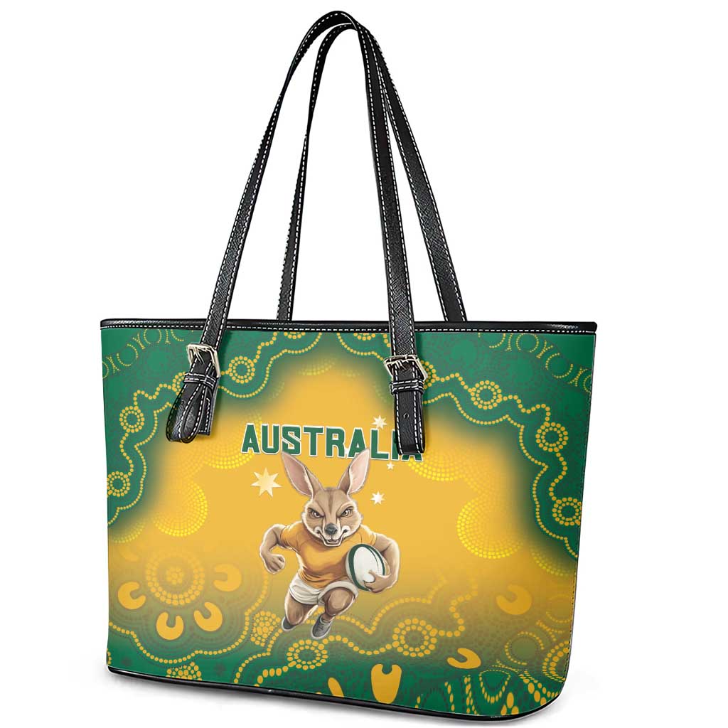 Australia Rugby 2024 Leather Tote Bag Go Wallabies Aboriginal Pattern LT05 - Wonder Print Shop