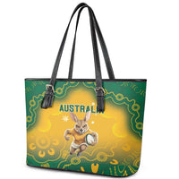 Australia Rugby 2024 Leather Tote Bag Go Wallabies Aboriginal Pattern LT05 - Wonder Print Shop