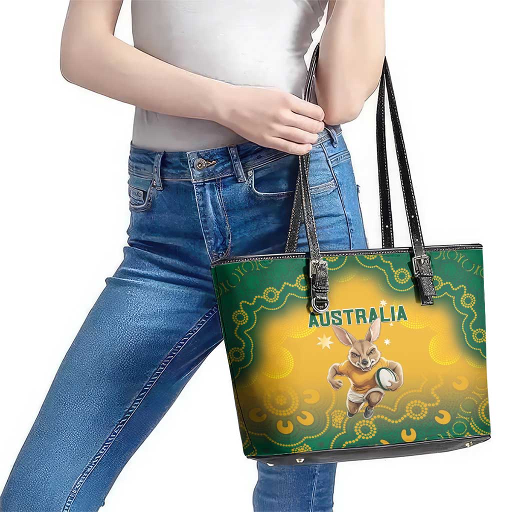 Australia Rugby 2024 Leather Tote Bag Go Wallabies Aboriginal Pattern LT05 - Wonder Print Shop