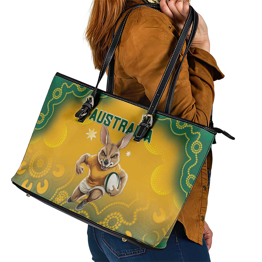 Australia Rugby 2024 Leather Tote Bag Go Wallabies Aboriginal Pattern LT05 - Wonder Print Shop
