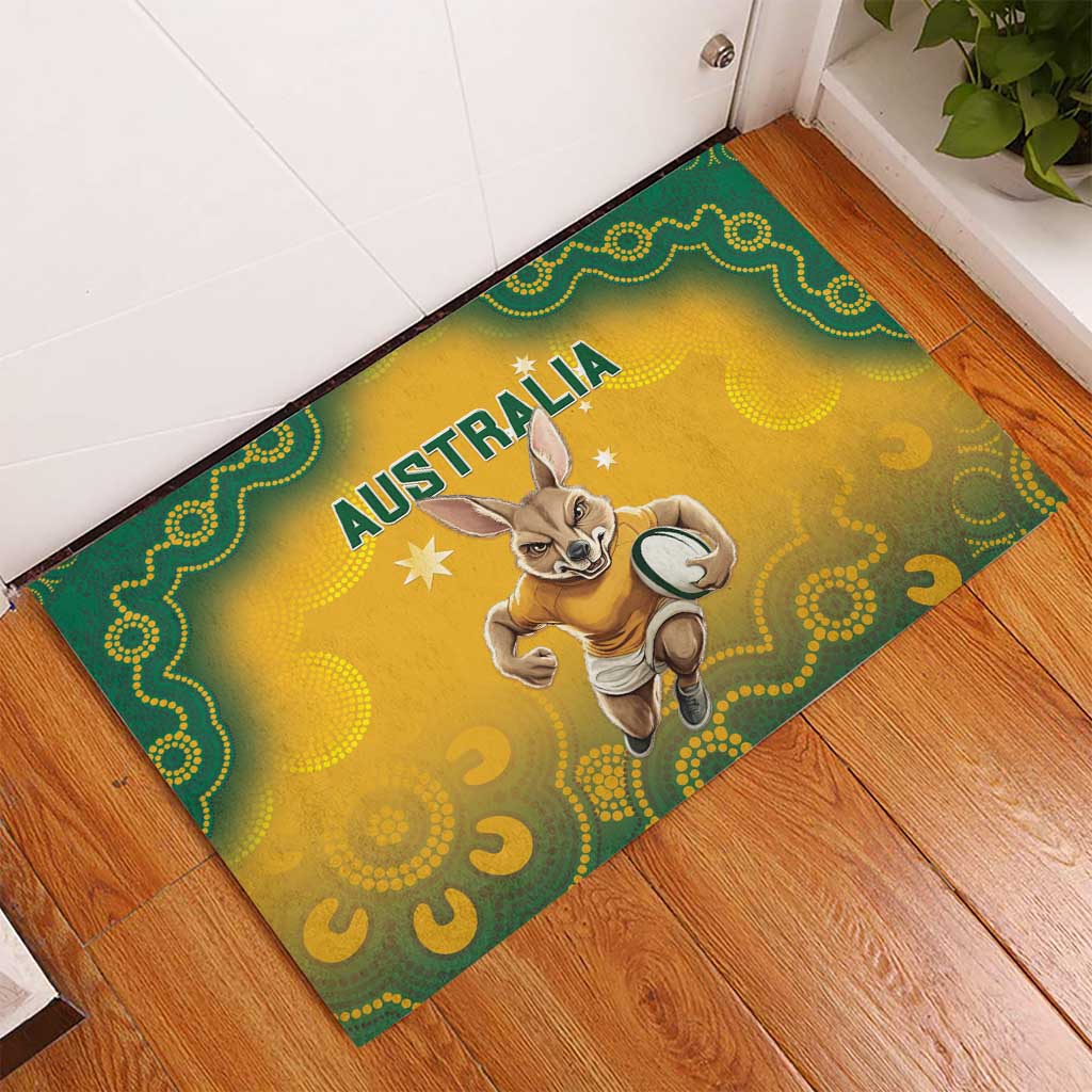 Australia Rugby 2024 Rubber Doormat Go Wallabies Aboriginal Pattern LT05 - Wonder Print Shop