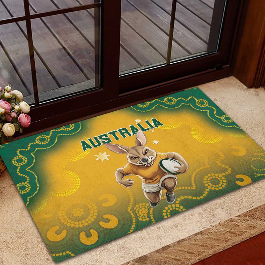 Australia Rugby 2024 Rubber Doormat Go Wallabies Aboriginal Pattern LT05 - Wonder Print Shop