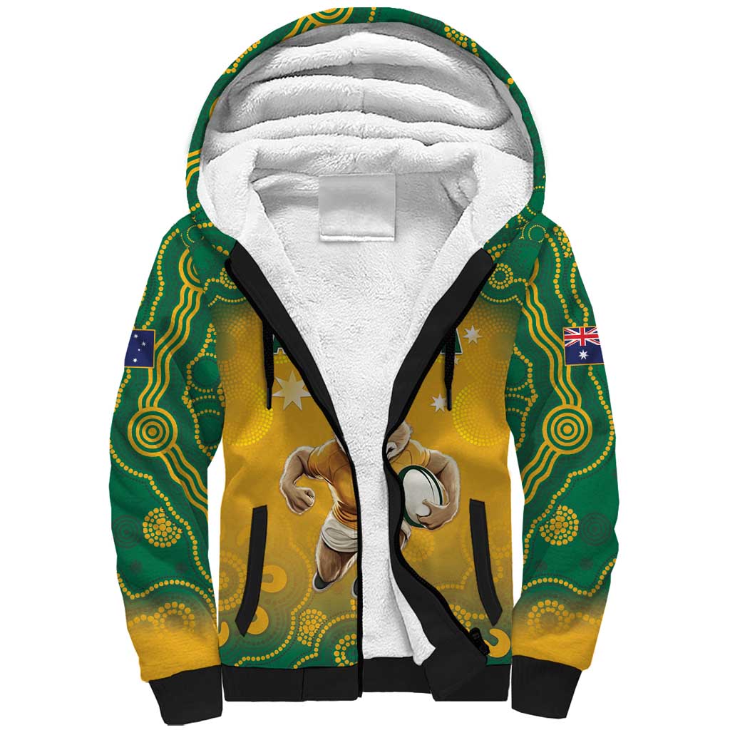 Custom Australia Rugby 2024 Sherpa Hoodie Go Wallabies Aboriginal Pattern LT05 - Wonder Print Shop