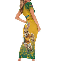 Custom Australia Rugby 2024 Short Sleeve Bodycon Dress Go Wallabies Aboriginal Pattern LT05 - Wonder Print Shop