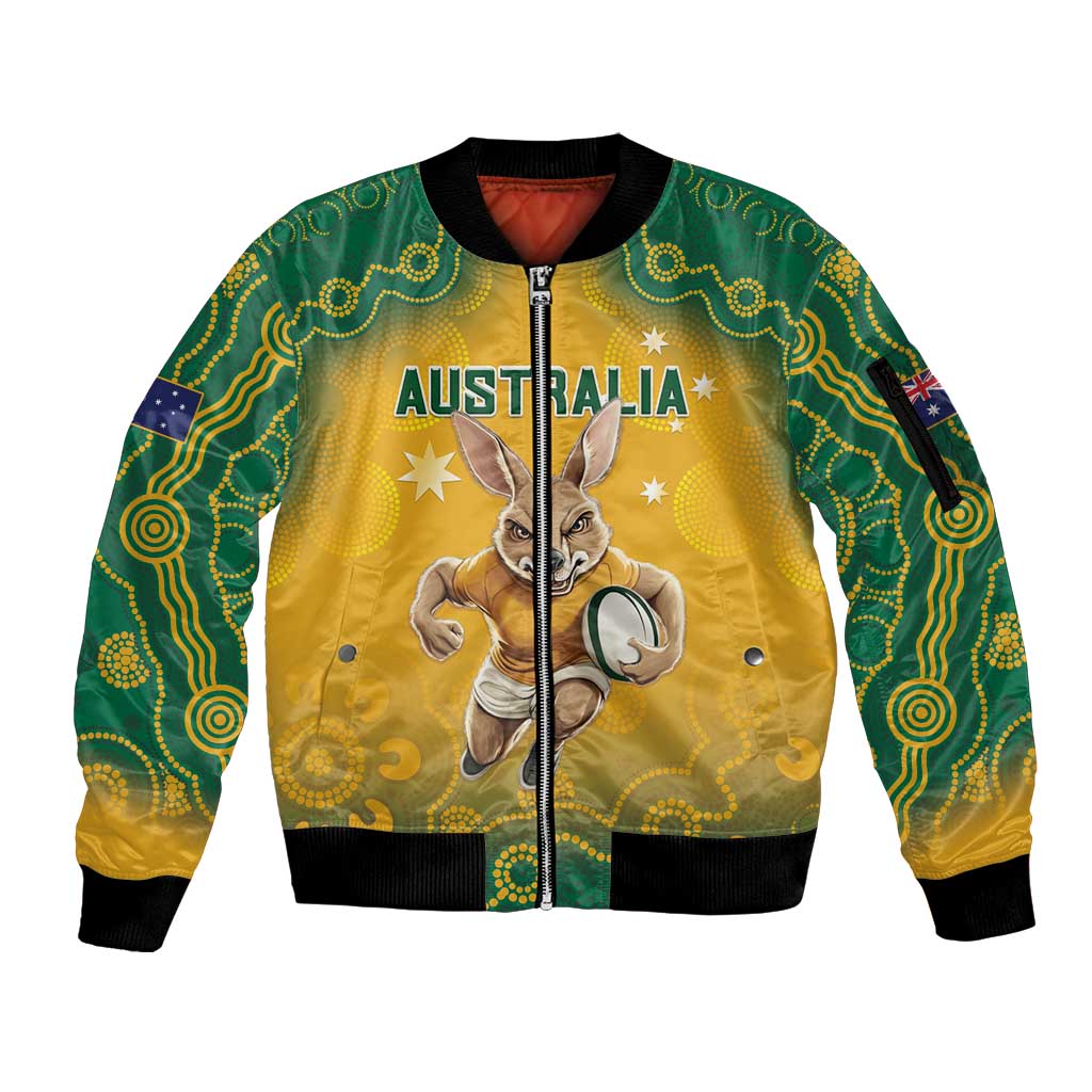 Custom Australia Rugby 2024 Sleeve Zip Bomber Jacket Go Wallabies Aboriginal Pattern LT05 - Wonder Print Shop