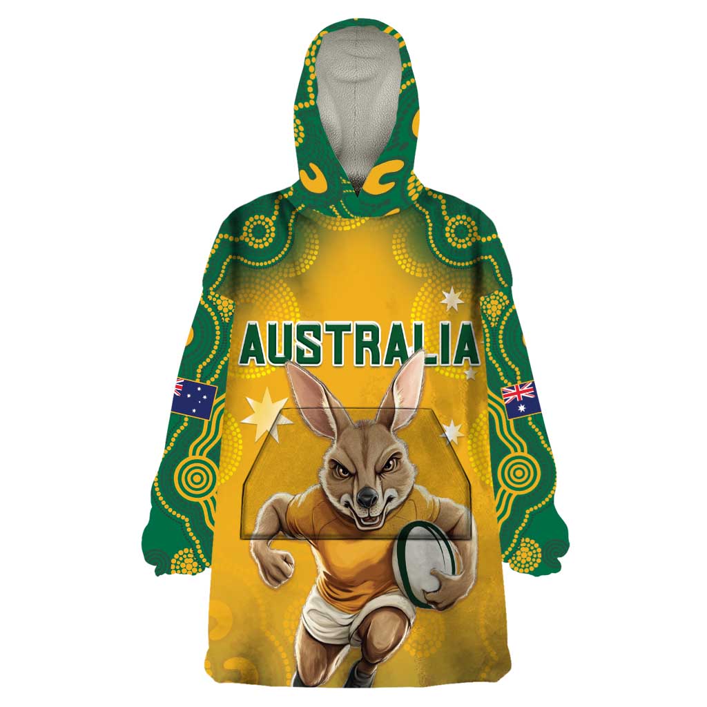 Custom Australia Rugby 2024 Wearable Blanket Hoodie Go Wallabies Aboriginal Pattern LT05 - Wonder Print Shop