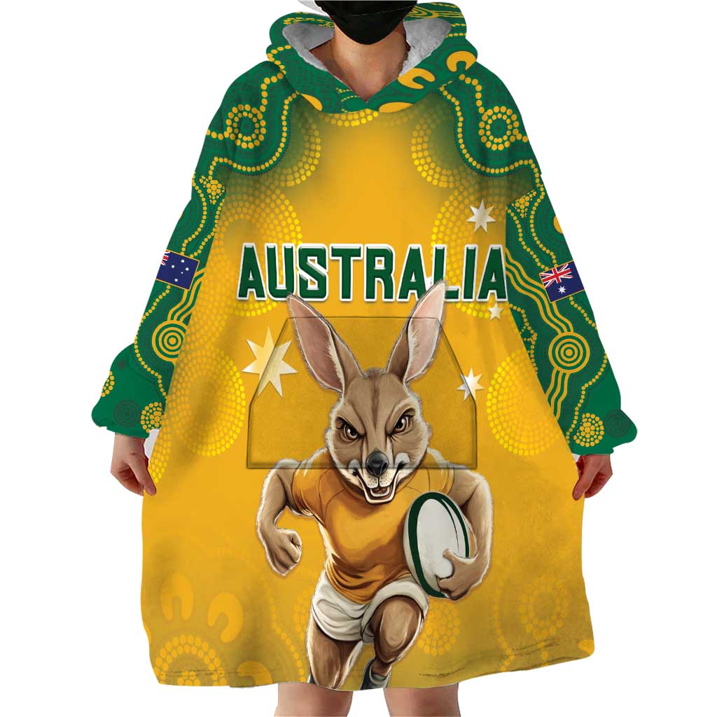 Custom Australia Rugby 2024 Wearable Blanket Hoodie Go Wallabies Aboriginal Pattern LT05 - Wonder Print Shop