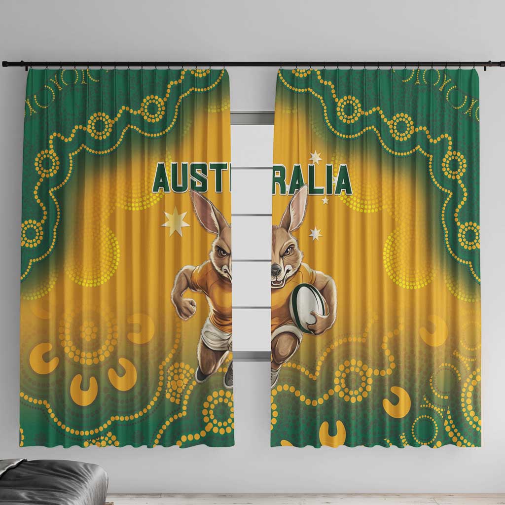 Australia Rugby 2024 Window Curtain Go Wallabies Aboriginal Pattern LT05 - Wonder Print Shop