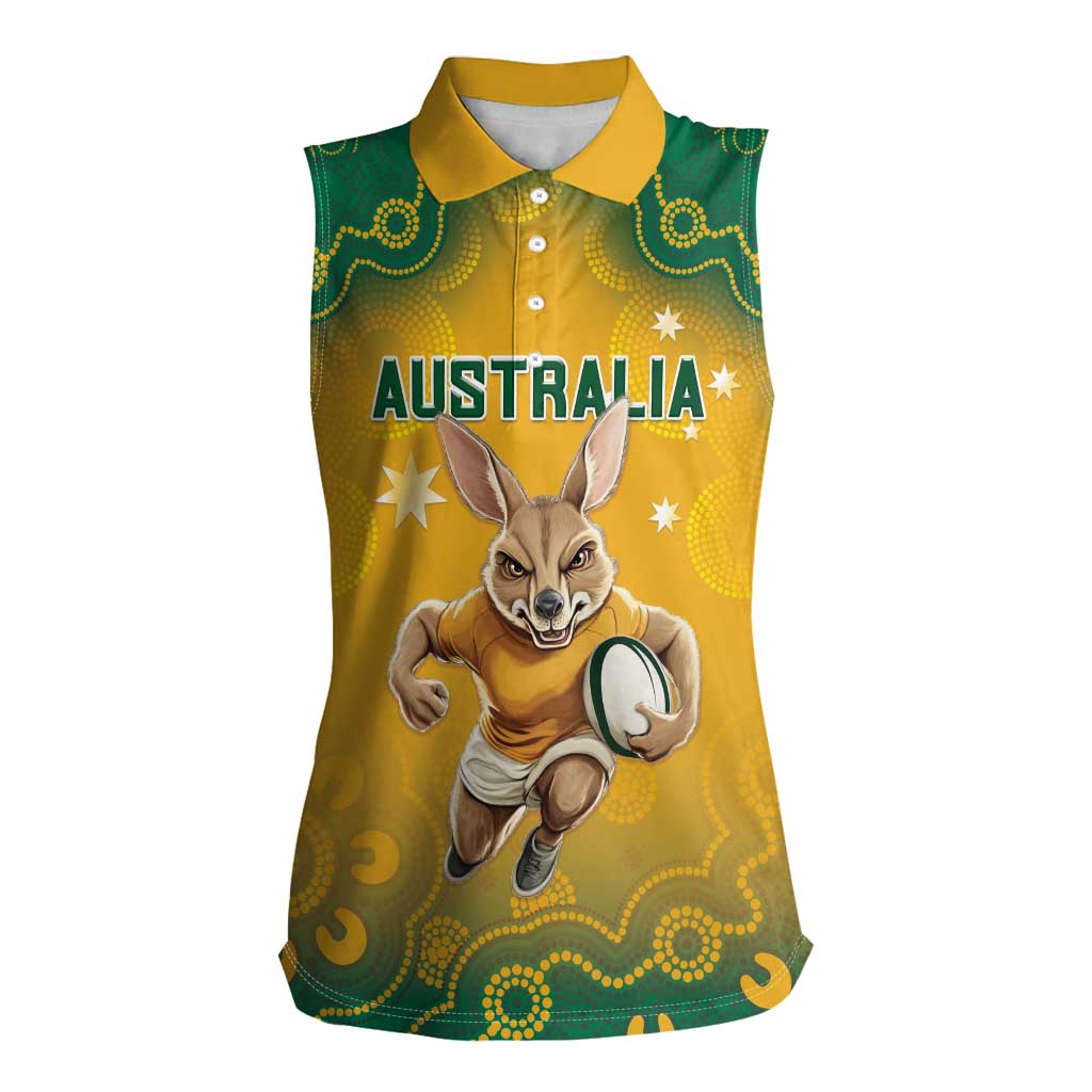 Custom Australia Rugby 2024 Women Sleeveless Polo Shirt Go Wallabies Aboriginal Pattern LT05 - Wonder Print Shop