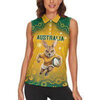 Custom Australia Rugby 2024 Women Sleeveless Polo Shirt Go Wallabies Aboriginal Pattern LT05 - Wonder Print Shop