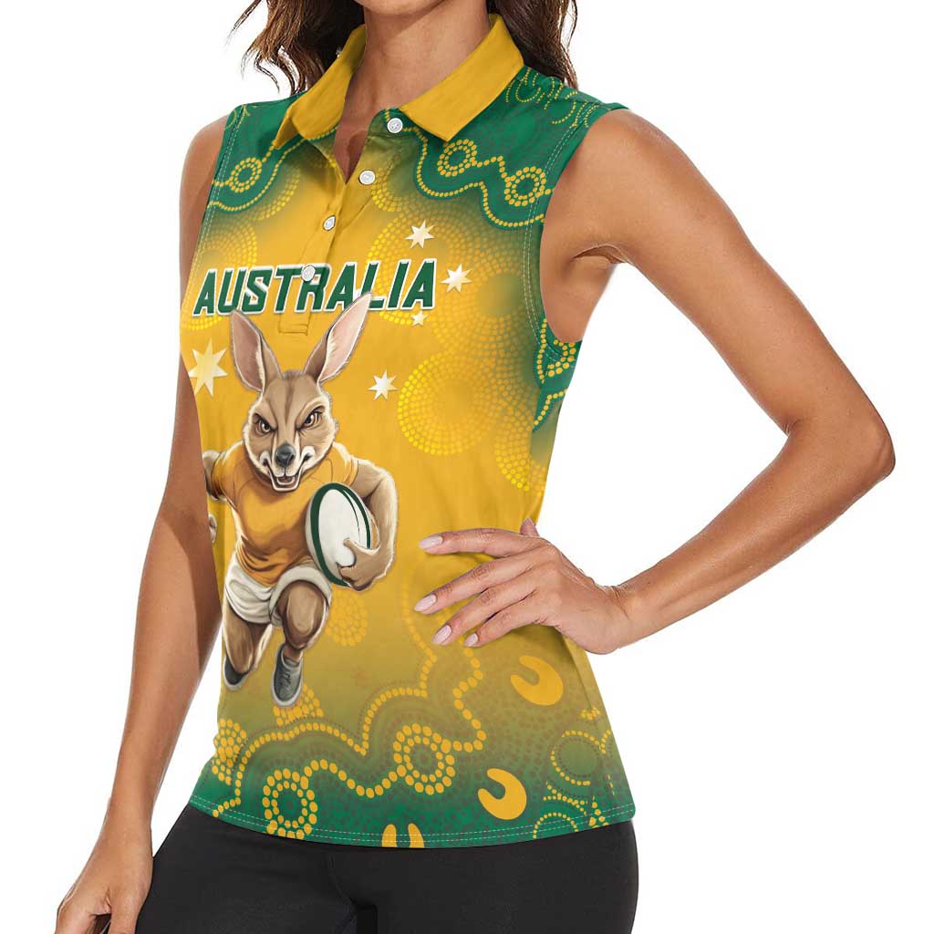 Custom Australia Rugby 2024 Women Sleeveless Polo Shirt Go Wallabies Aboriginal Pattern LT05 - Wonder Print Shop