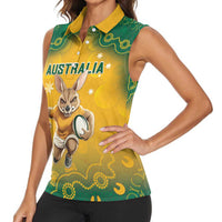 Custom Australia Rugby 2024 Women Sleeveless Polo Shirt Go Wallabies Aboriginal Pattern LT05 - Wonder Print Shop