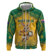Custom Australia Rugby 2024 Zip Hoodie Go Wallabies Aboriginal Pattern LT05 - Wonder Print Shop