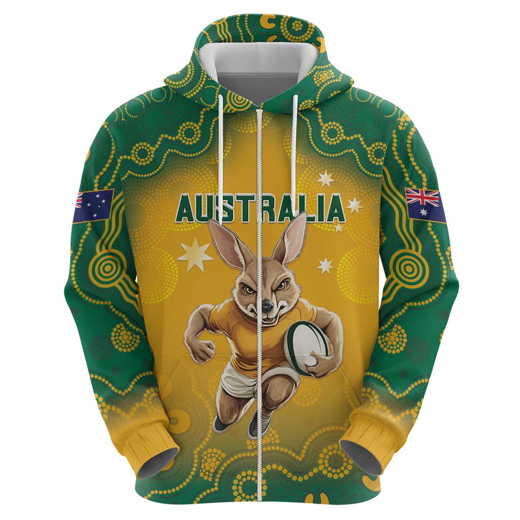 Custom Australia Rugby 2024 Zip Hoodie Go Wallabies Aboriginal Pattern LT05 - Wonder Print Shop