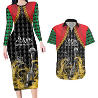Custom St Kitts Nevis Cricket Patriots Couples Matching Long Sleeve Bodycon Dress and Hawaiian Shirt Road To Victory - Wonder Print Shop