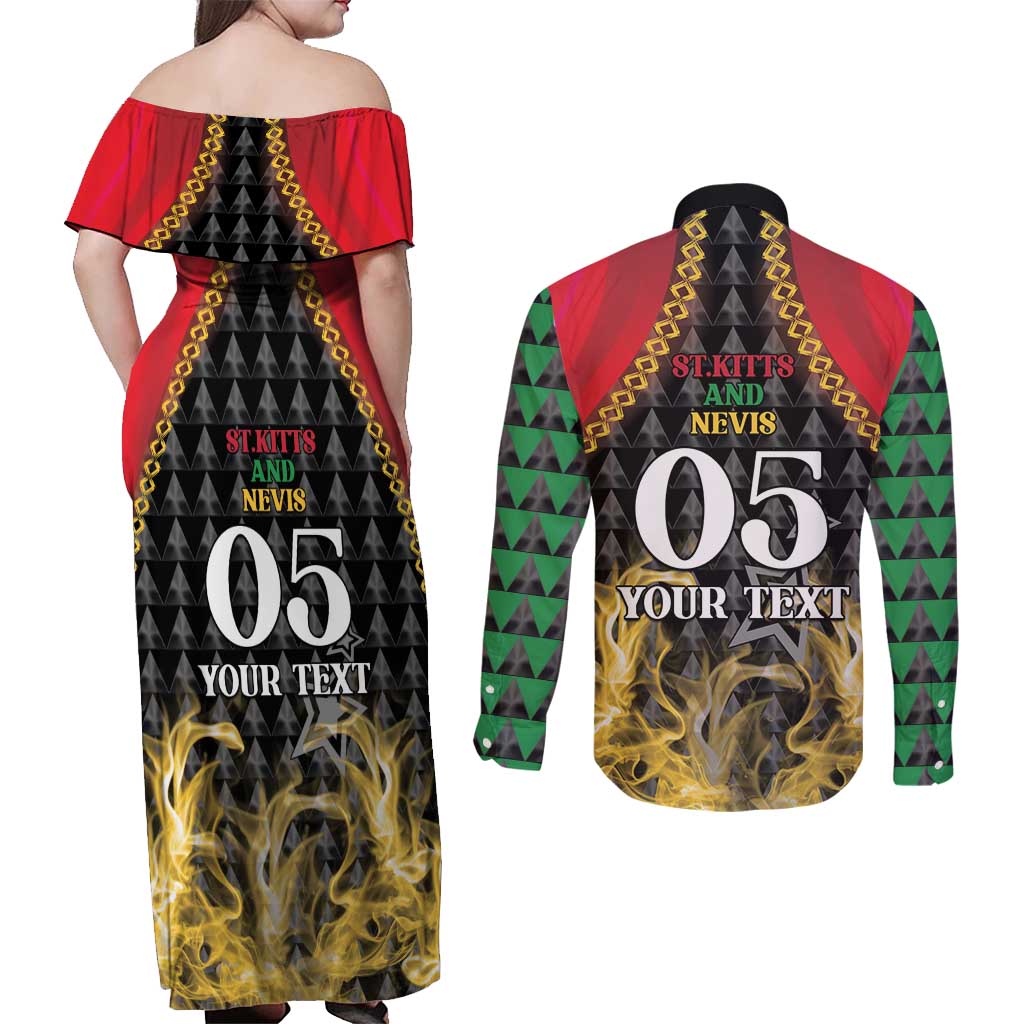 Custom St Kitts Nevis Cricket Patriots Couples Matching Off Shoulder Maxi Dress and Long Sleeve Button Shirt Road To Victory - Wonder Print Shop