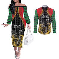 Custom St Kitts Nevis Cricket Patriots Couples Matching Off The Shoulder Long Sleeve Dress and Long Sleeve Button Shirt Road To Victory - Wonder Print Shop