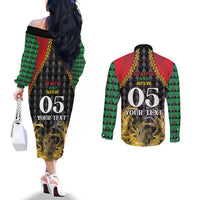 Custom St Kitts Nevis Cricket Patriots Couples Matching Off The Shoulder Long Sleeve Dress and Long Sleeve Button Shirt Road To Victory - Wonder Print Shop