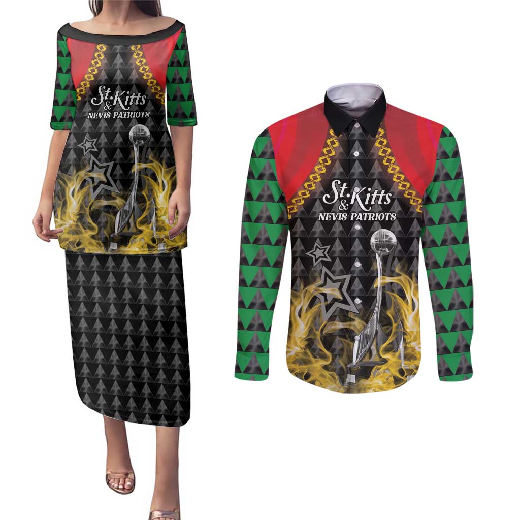 Custom St Kitts Nevis Cricket Patriots Couples Matching Puletasi and Long Sleeve Button Shirt Road To Victory - Wonder Print Shop