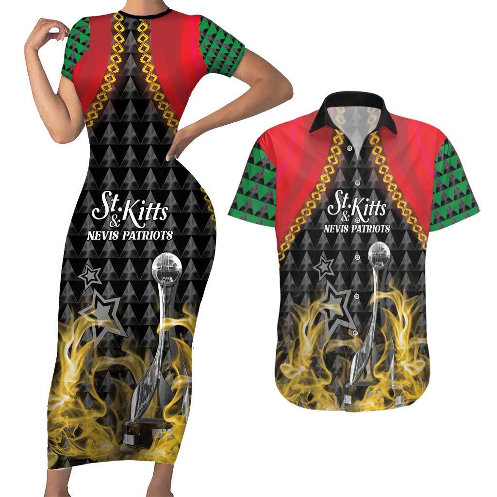 Custom St Kitts Nevis Cricket Patriots Couples Matching Short Sleeve Bodycon Dress and Hawaiian Shirt Road To Victory - Wonder Print Shop