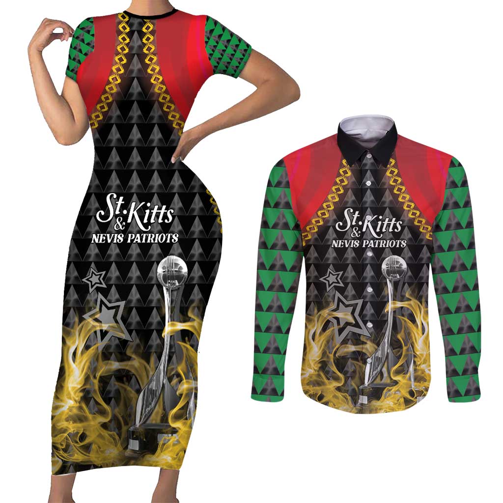 Custom St Kitts Nevis Cricket Patriots Couples Matching Short Sleeve Bodycon Dress and Long Sleeve Button Shirt Road To Victory - Wonder Print Shop