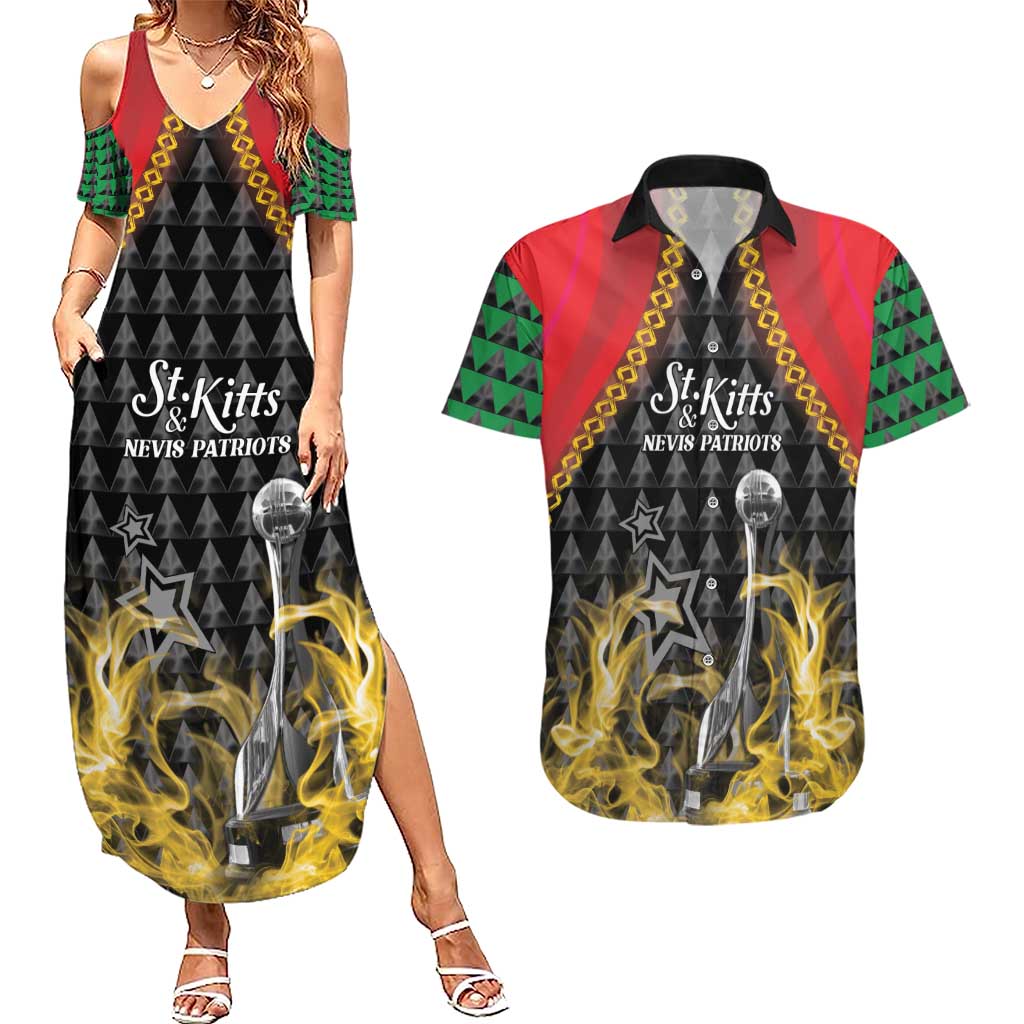 Custom St Kitts Nevis Cricket Patriots Couples Matching Summer Maxi Dress and Hawaiian Shirt Road To Victory - Wonder Print Shop