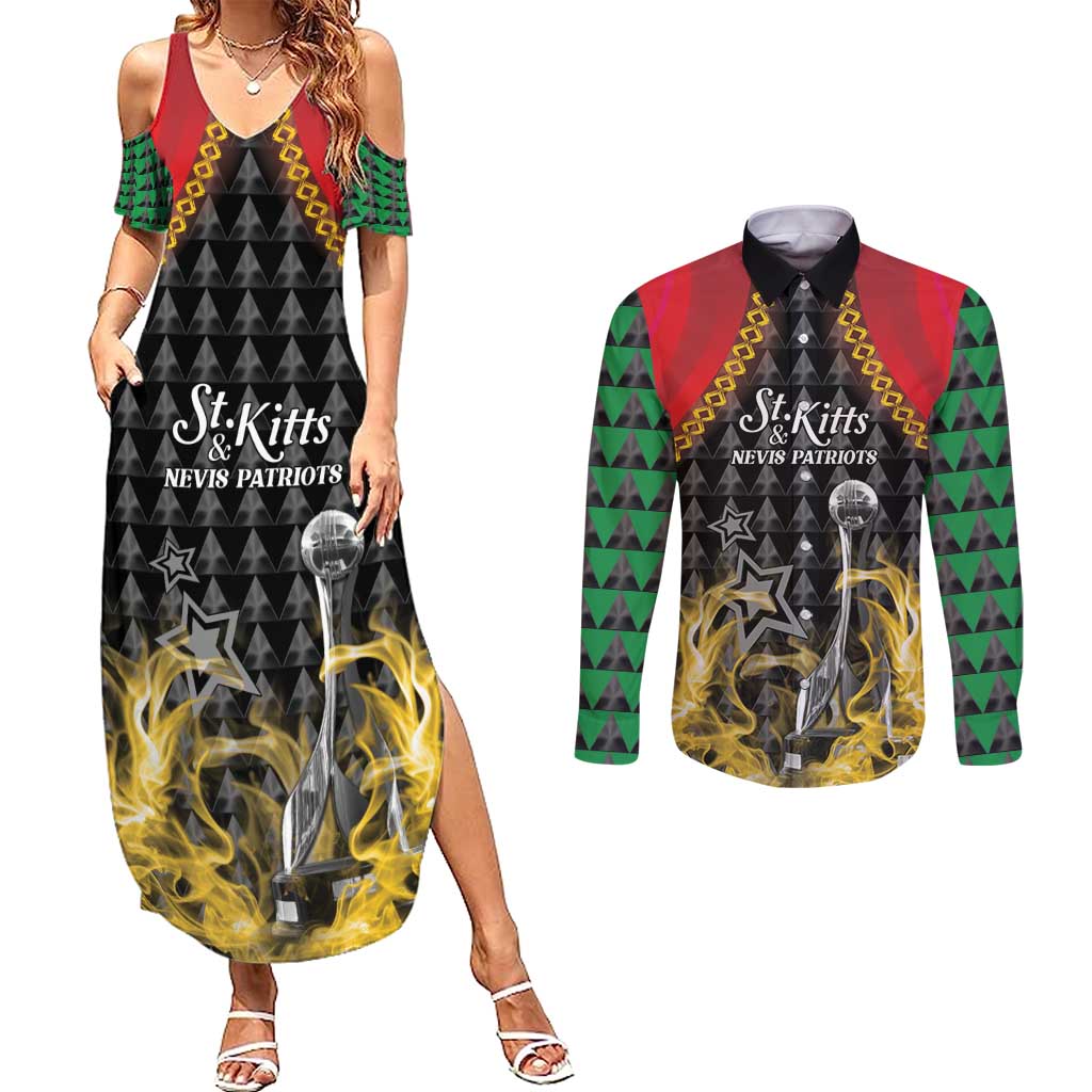 Custom St Kitts Nevis Cricket Patriots Couples Matching Summer Maxi Dress and Long Sleeve Button Shirt Road To Victory - Wonder Print Shop