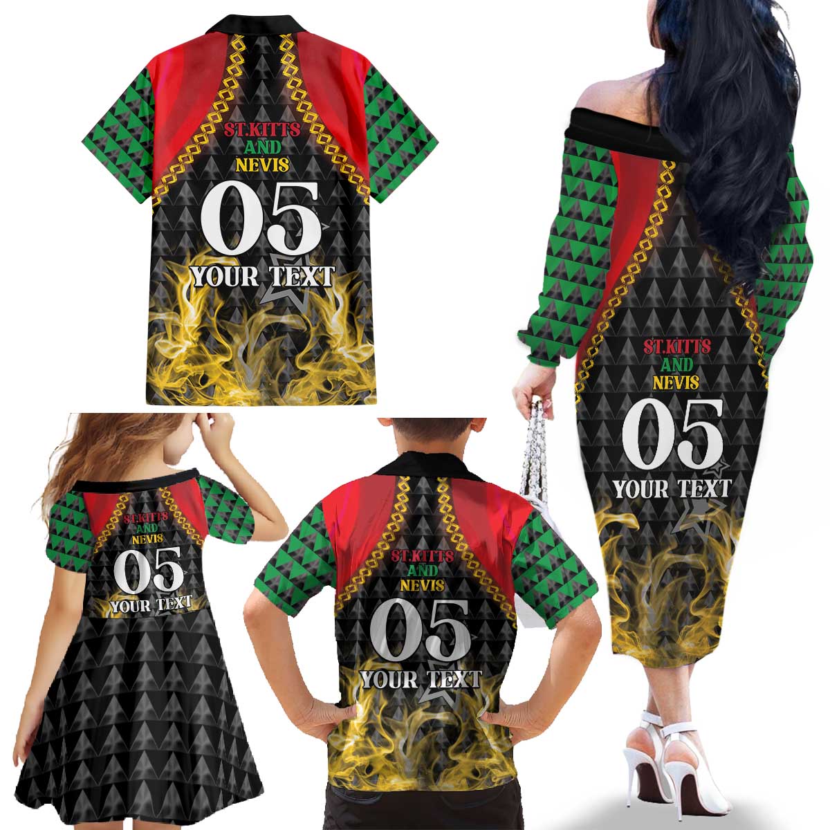 Custom St Kitts Nevis Cricket Patriots Family Matching Off The Shoulder Long Sleeve Dress and Hawaiian Shirt Road To Victory - Wonder Print Shop