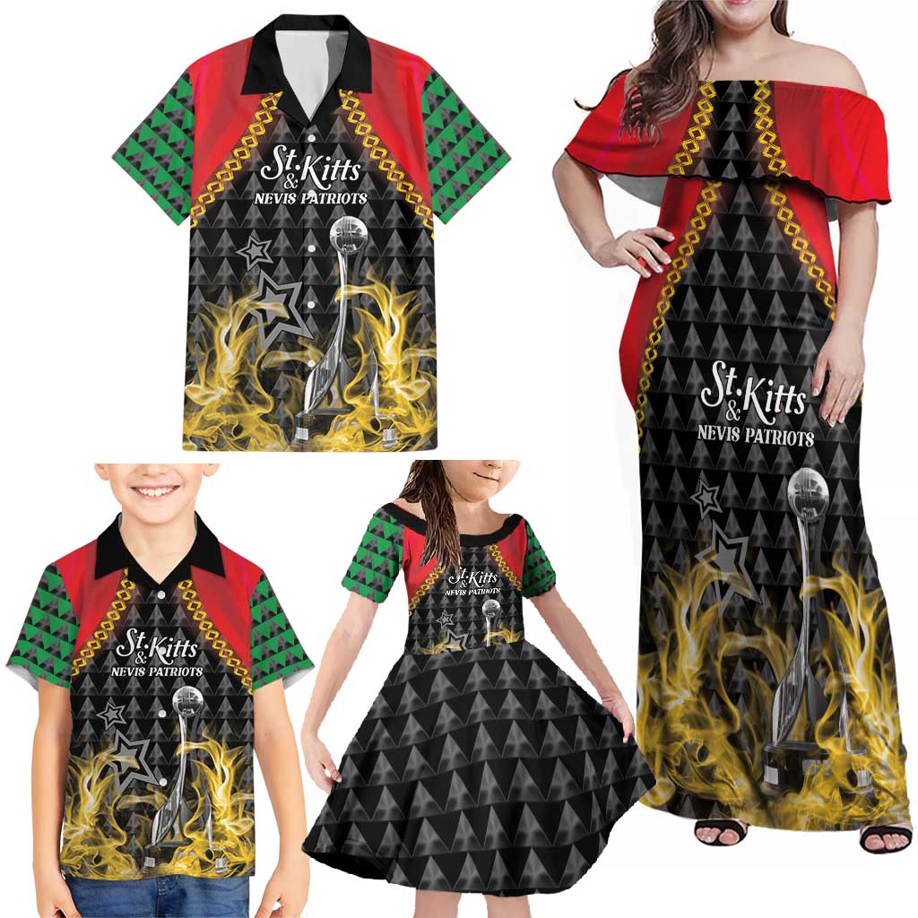 Custom St Kitts Nevis Cricket Patriots Family Matching Off Shoulder Maxi Dress and Hawaiian Shirt Road To Victory - Wonder Print Shop