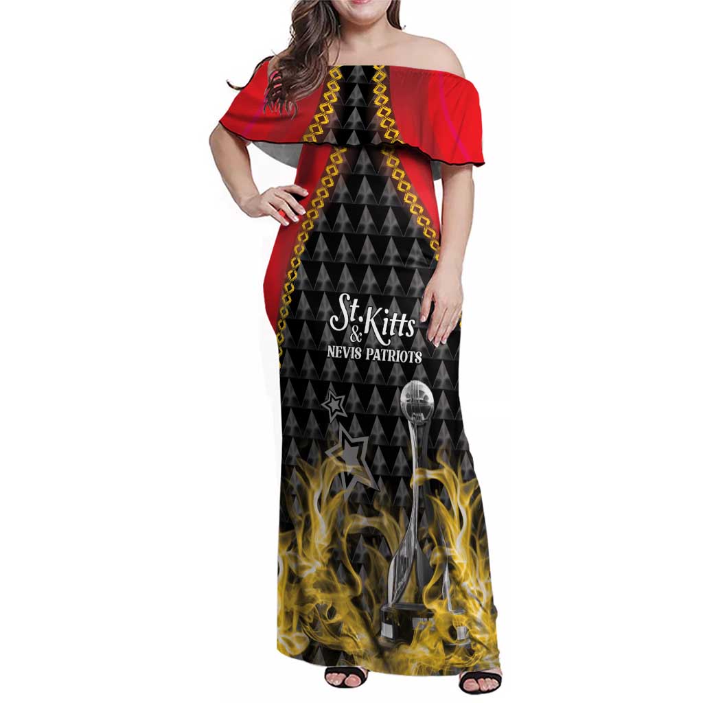 Custom St Kitts Nevis Cricket Patriots Family Matching Off Shoulder Maxi Dress and Hawaiian Shirt Road To Victory - Wonder Print Shop