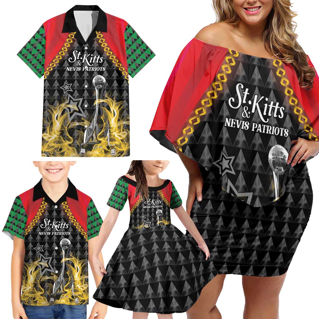 Custom St Kitts Nevis Cricket Patriots Family Matching Off Shoulder Short Dress and Hawaiian Shirt Road To Victory - Wonder Print Shop
