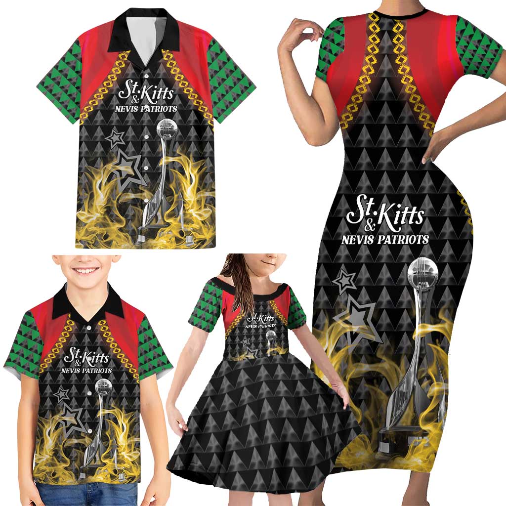 Custom St Kitts Nevis Cricket Patriots Family Matching Short Sleeve Bodycon Dress and Hawaiian Shirt Road To Victory - Wonder Print Shop