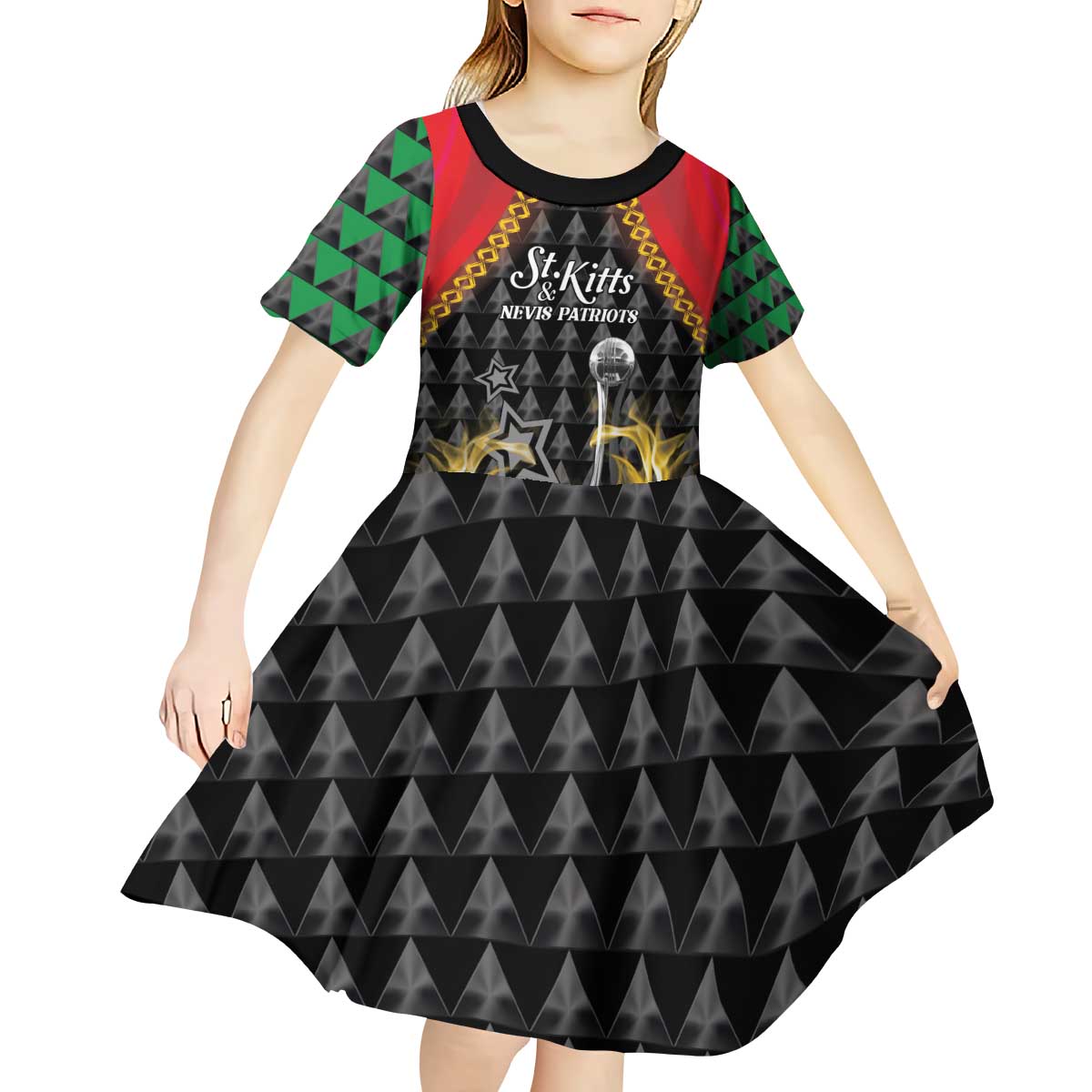 Custom St Kitts Nevis Cricket Patriots Kid Short Sleeve Dress Road To Victory - Wonder Print Shop