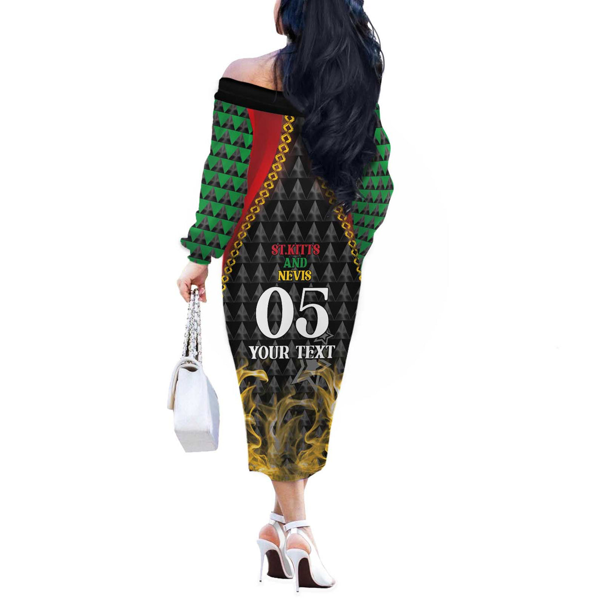 Custom St Kitts Nevis Cricket Patriots Off The Shoulder Long Sleeve Dress Road To Victory - Wonder Print Shop