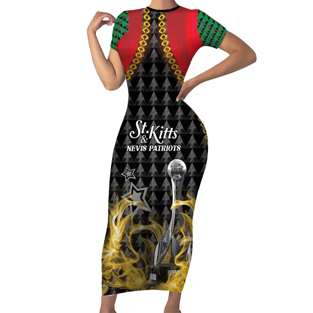 Custom St Kitts Nevis Cricket Patriots Short Sleeve Bodycon Dress Road To Victory - Wonder Print Shop