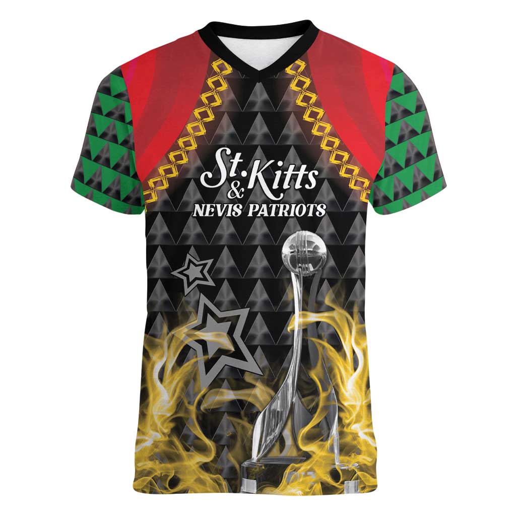 Custom St Kitts Nevis Cricket Patriots Women V-Neck T-Shirt Road To Victory - Wonder Print Shop