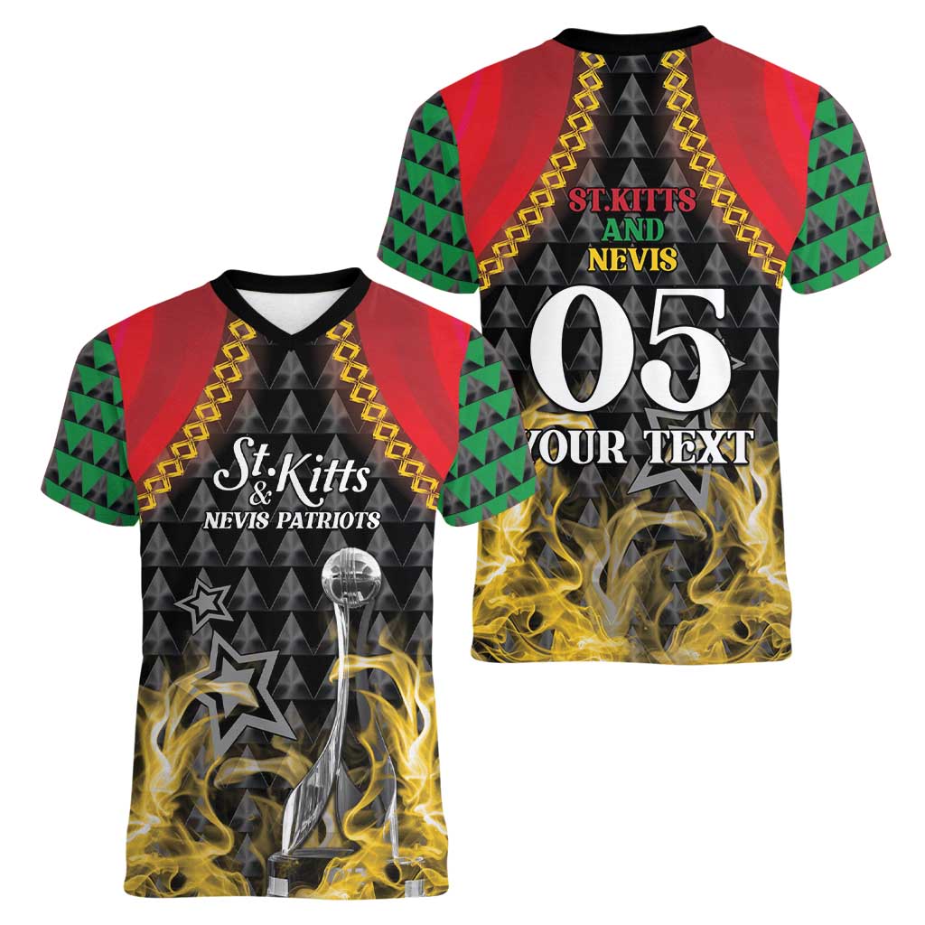 Custom St Kitts Nevis Cricket Patriots Women V-Neck T-Shirt Road To Victory - Wonder Print Shop