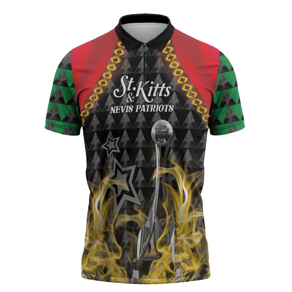 Custom St Kitts Nevis Cricket Patriots Zipper Polo Shirt Road To Victory - Wonder Print Shop