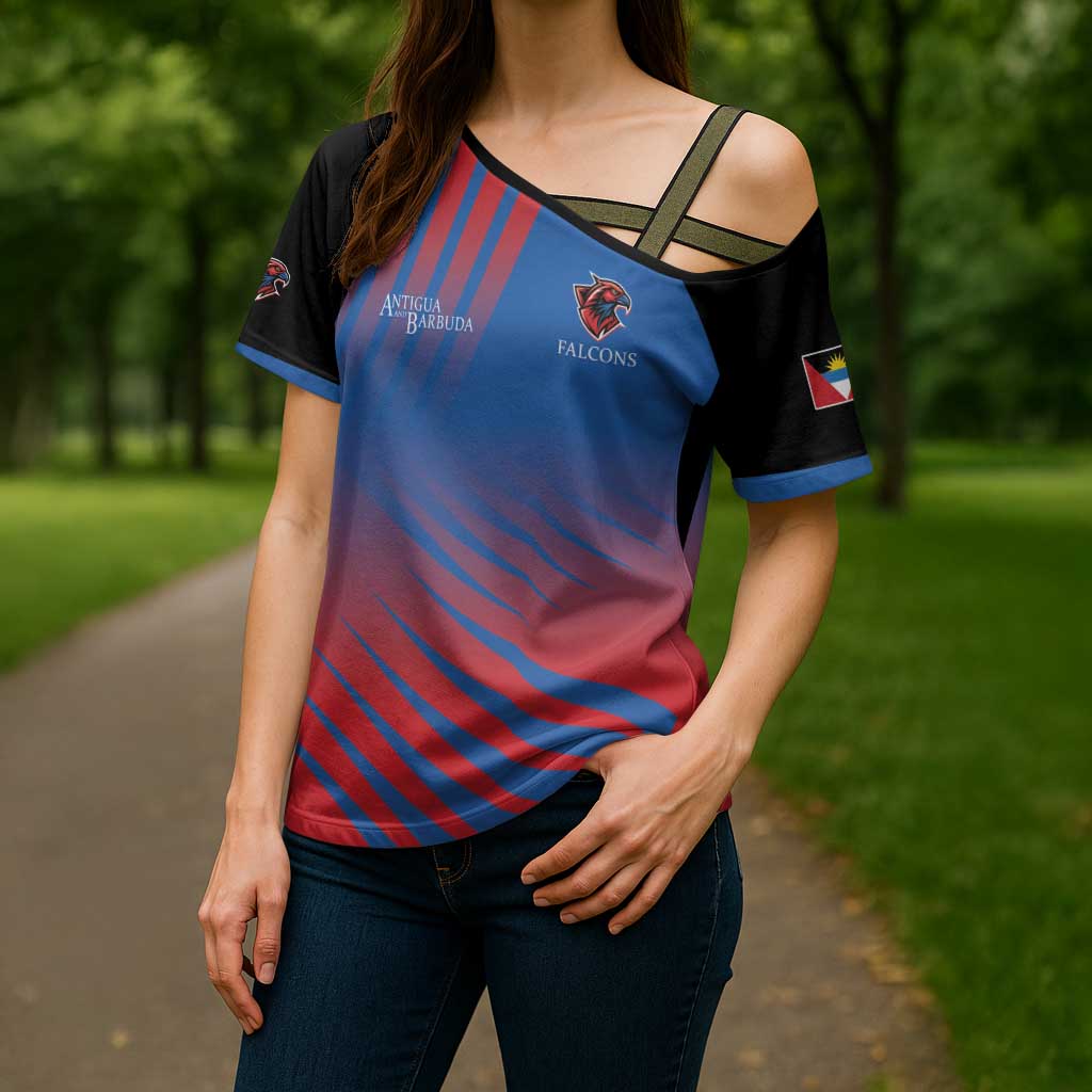 Custom Antigua and Barbuda Cricket Cross Shoulder Shirt Falcons Unstoppable - Wonder Print Shop