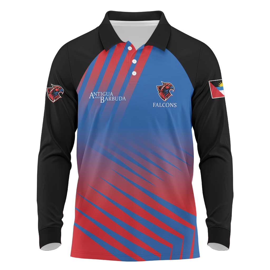 Custom Antigua and Barbuda Cricket Long Sleeve Polo Shirt Falcons Unstoppable - Wonder Print Shop