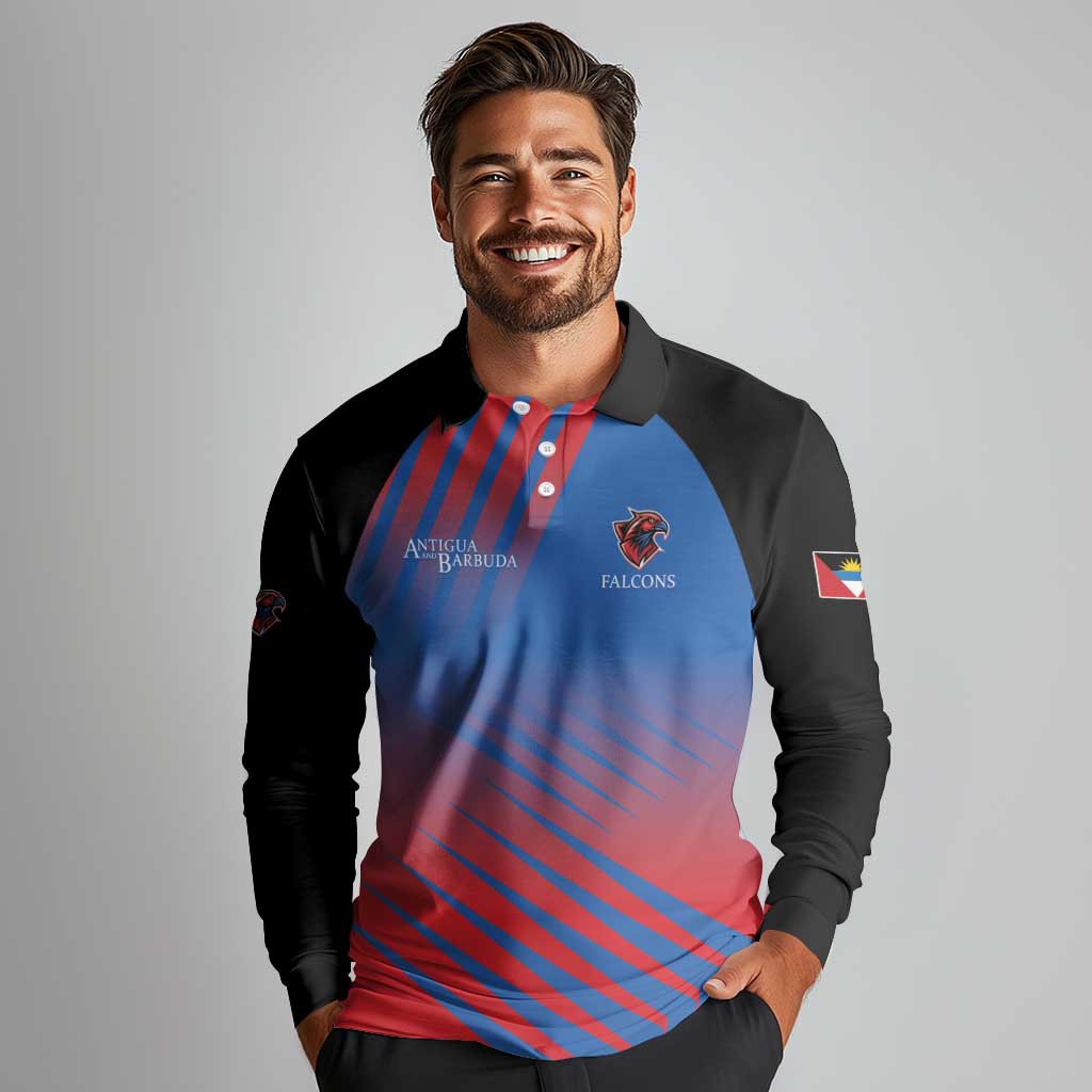 Custom Antigua and Barbuda Cricket Long Sleeve Polo Shirt Falcons Unstoppable - Wonder Print Shop